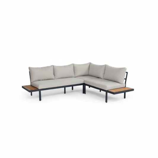 Japandi loungeset teak hardhout zwart – Hoek loungebank tuinset 5 personen